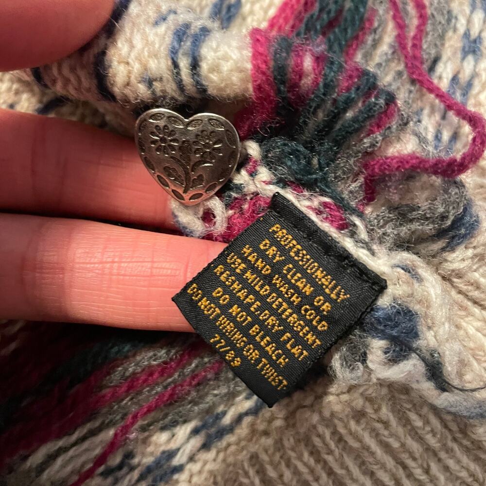 Vintage 90s Eddie Bauer Wool Heart Cardigan Sweater Medium Grandma Cottagecore - Picture 7 of 13